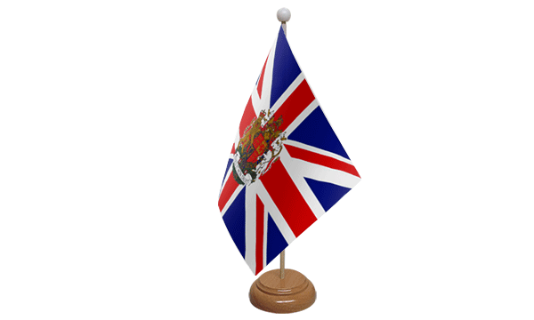 Union Jack Crest Small Flag with Wooden Stand (out of stock)